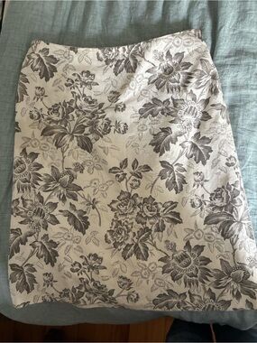 J. Crew Cream Pencil Skirt with Gray Floral Print